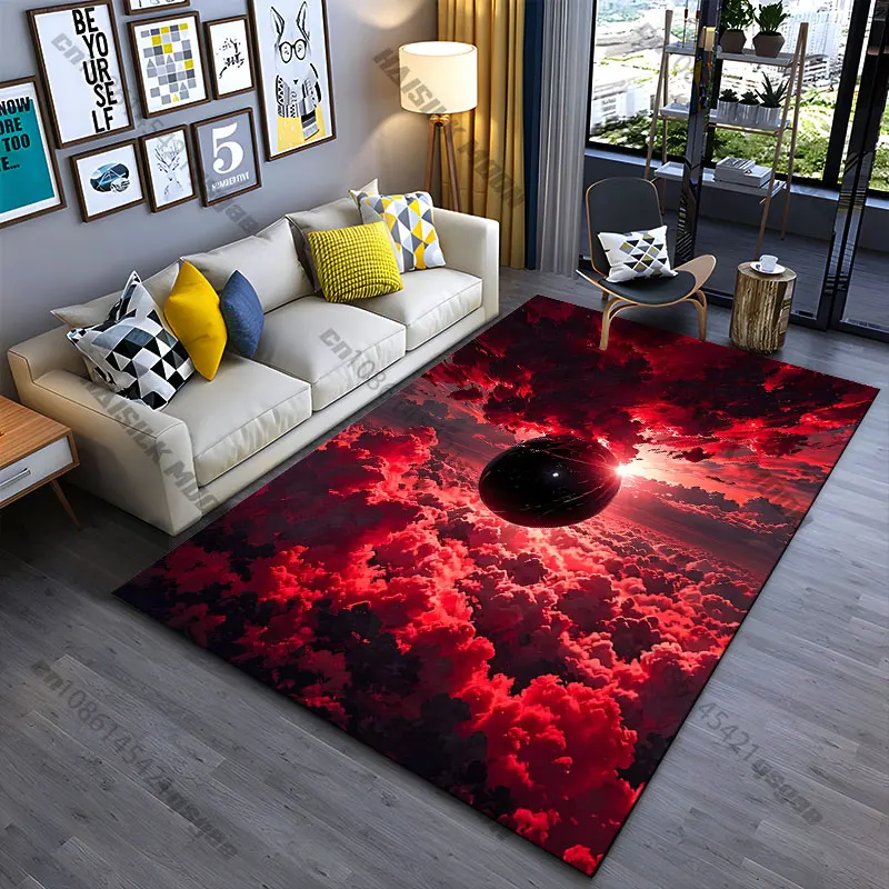 Surreal skies black sphere carpet Yoga living room room decor children's crawling mat doormat area rug games mat