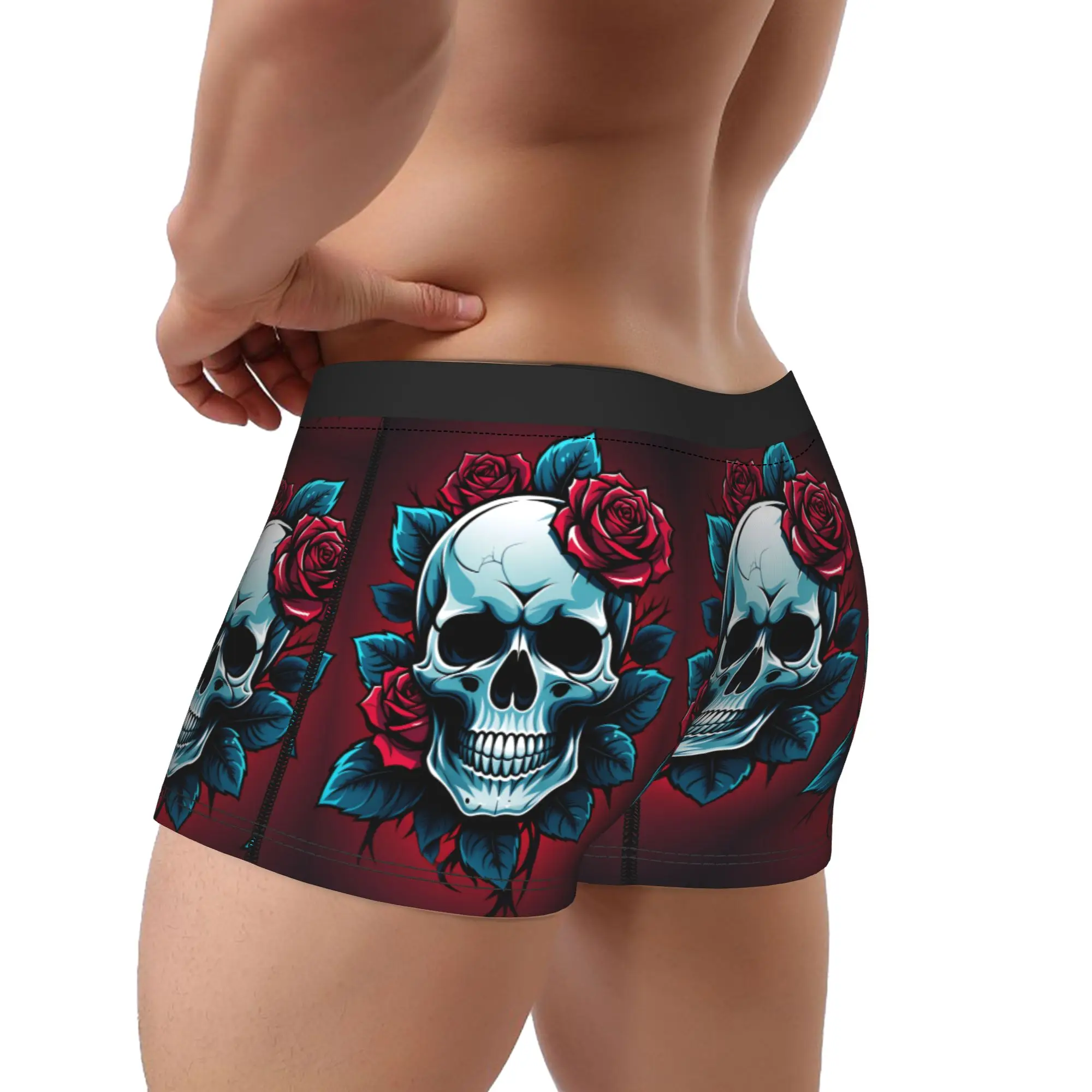 Skull and Roses Underwear Mexican The Day Of Dead Custom DIY Boxer Shorts High Quality Man Underpants Novelty Boxer Brief Gift
