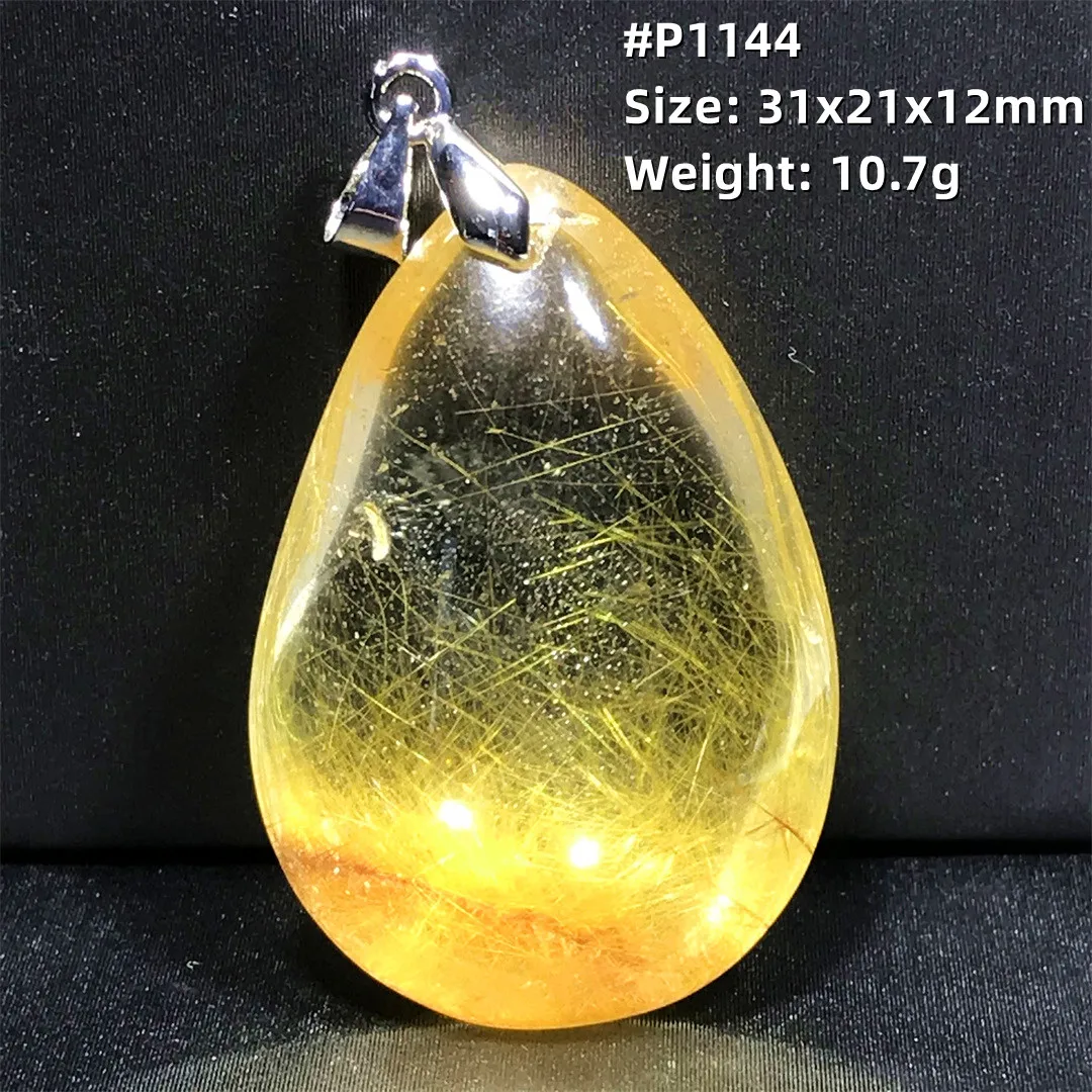 Natural Gold Rutilated Quartz Necklace Pendant Jewelry For Women Men Wealth Gift Rare Crystal Beads Transparent Gemstone AAAAA