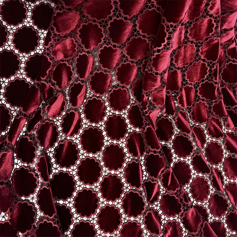 

New African 3D laser embroidered velvet fabric, high-quality Nigerian lace fabric for clothing, bags,wedding dress sewing