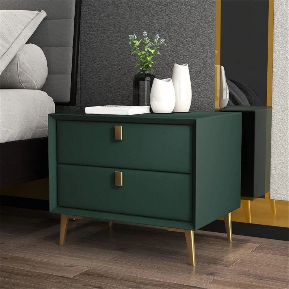 

Nightstand Modern Solid Wood with 2-Drawer Storage Bedside Table Practical End Side Table Bedroom Furniture -Green 18" L x 16"