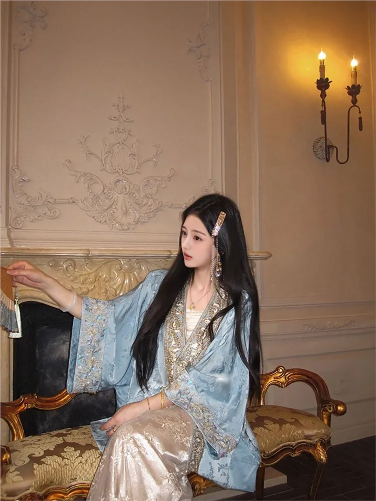 New Chinese-style silk jacquard heavy industry beaded embroidery coat women's top set