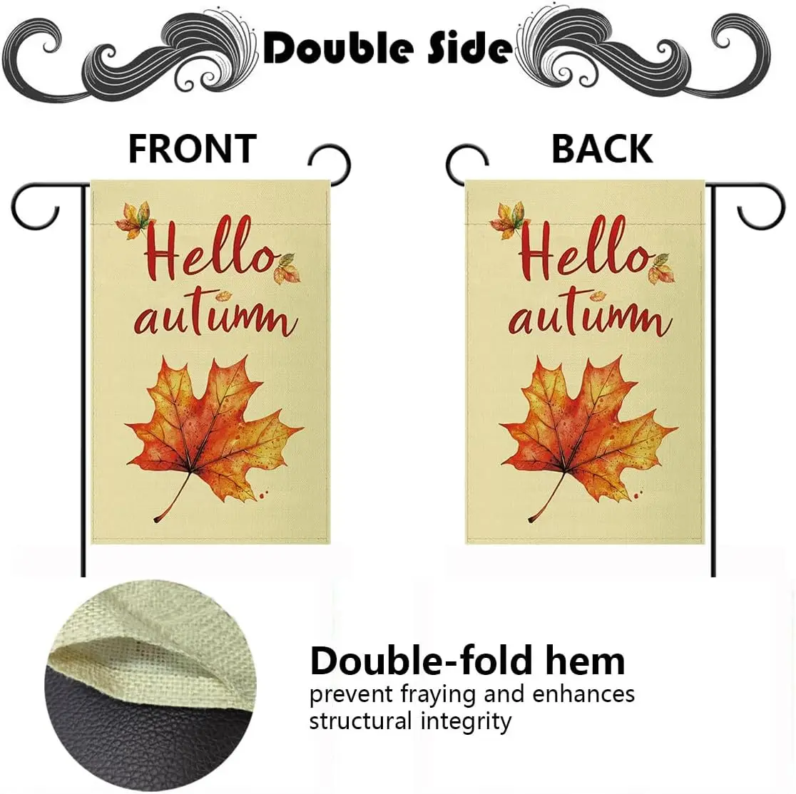Autumn Garden Flag 12x18 Inch Double Sided Outside, Hello Autumn and Maple Leaves Porch Yard Patio Outdoor Decoration XAA UU SSL