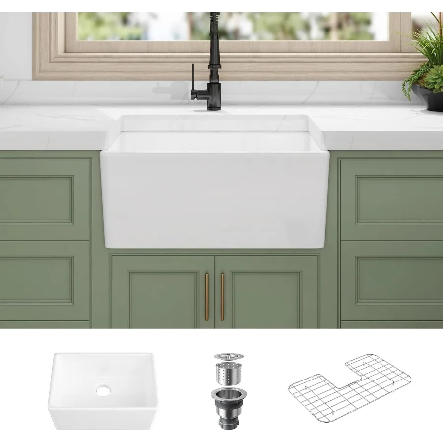 

24 x 16, белая раковина-фартук для фермерского дома для ремонта кухни — одна чаша под креплением со встроенным сетчатым сливом для Easy M