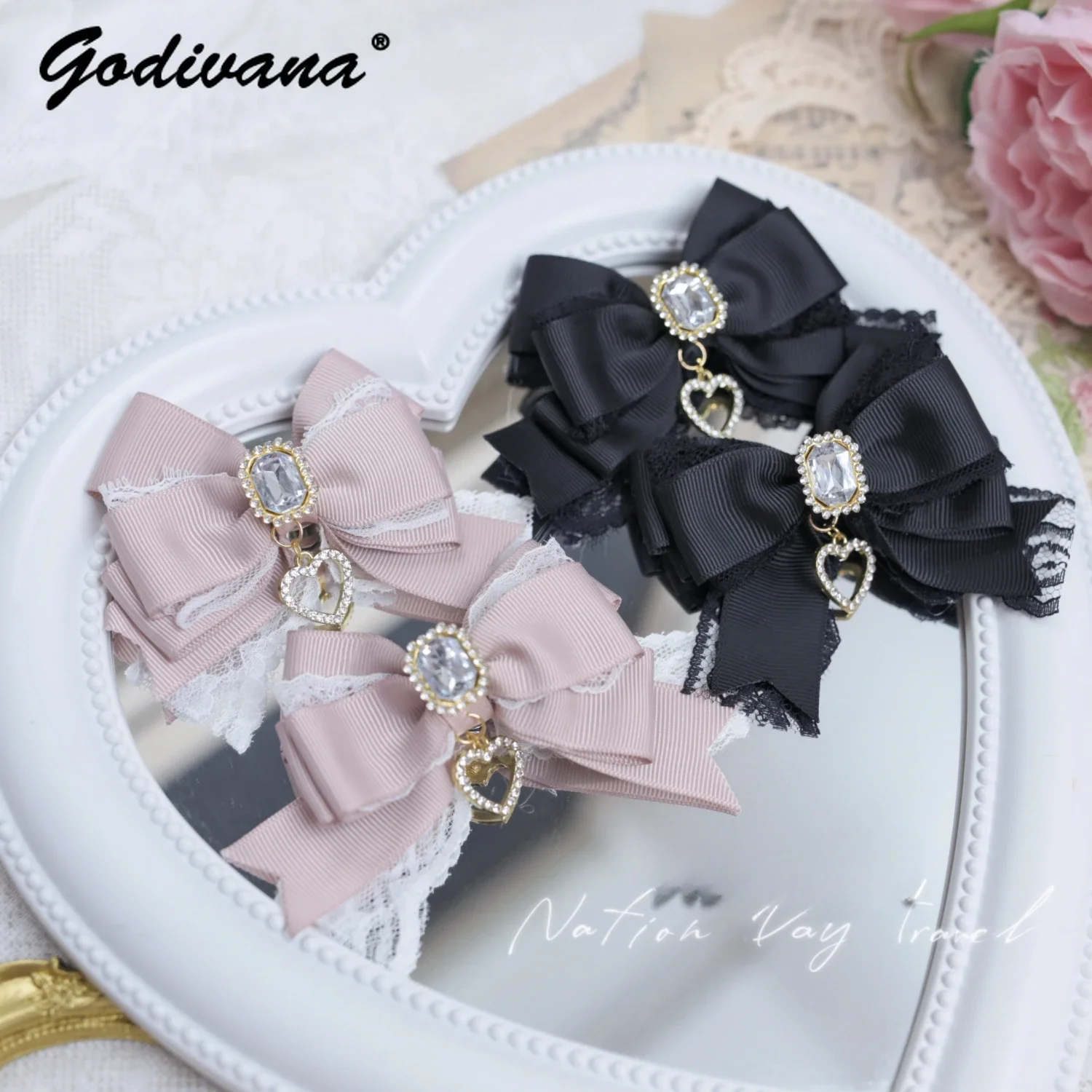 Japanese Mass Production Handmade Shoe Clip Love Rhinestone Lace Uniform Platform Shoes Shoe Buckle Girls Sweet Hair Clips