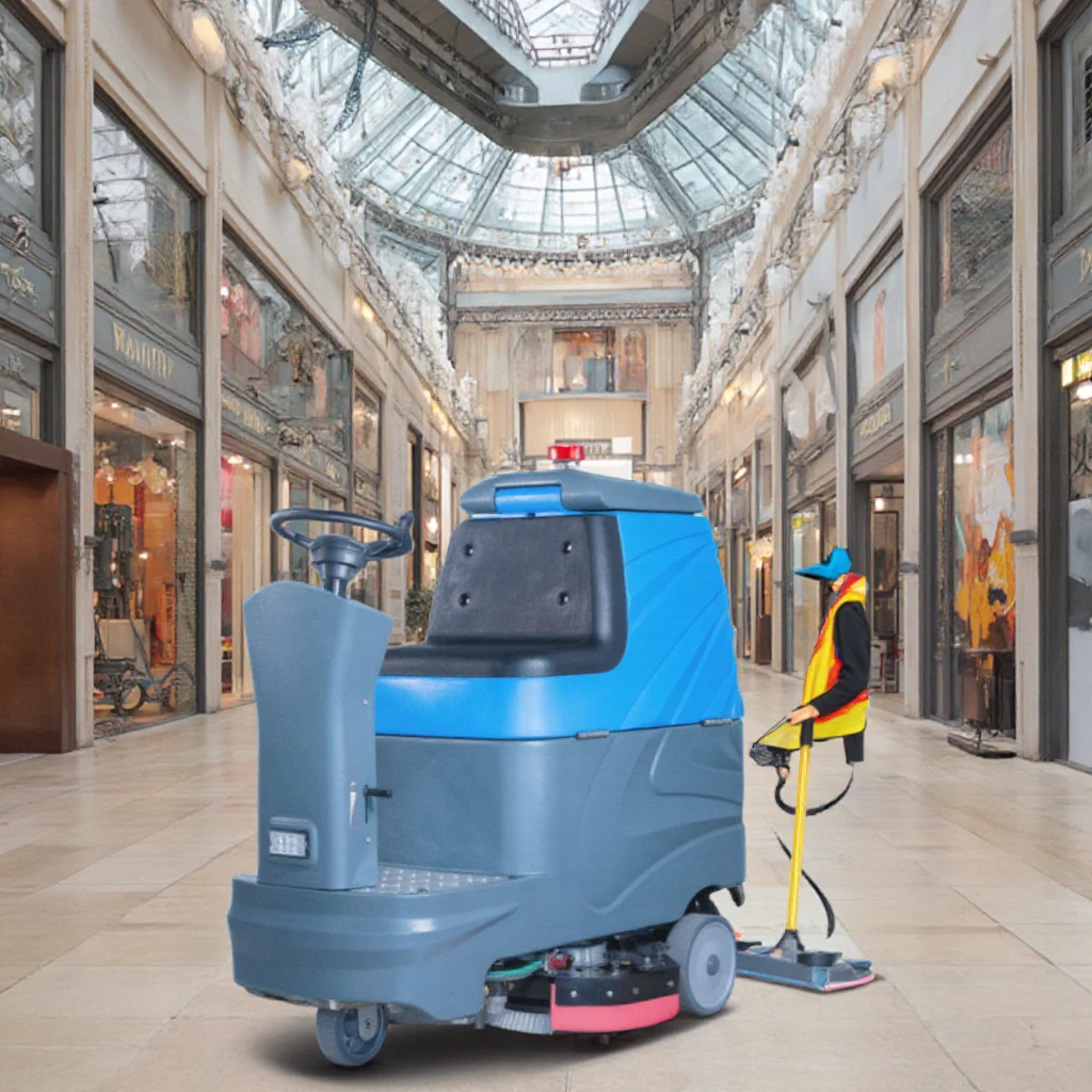 New Double Brush Floor Scrubber Dryer for Cleaning Warehouse Tiles Electric Ride-On Industrial Sweeper 24V Core Motor Pump