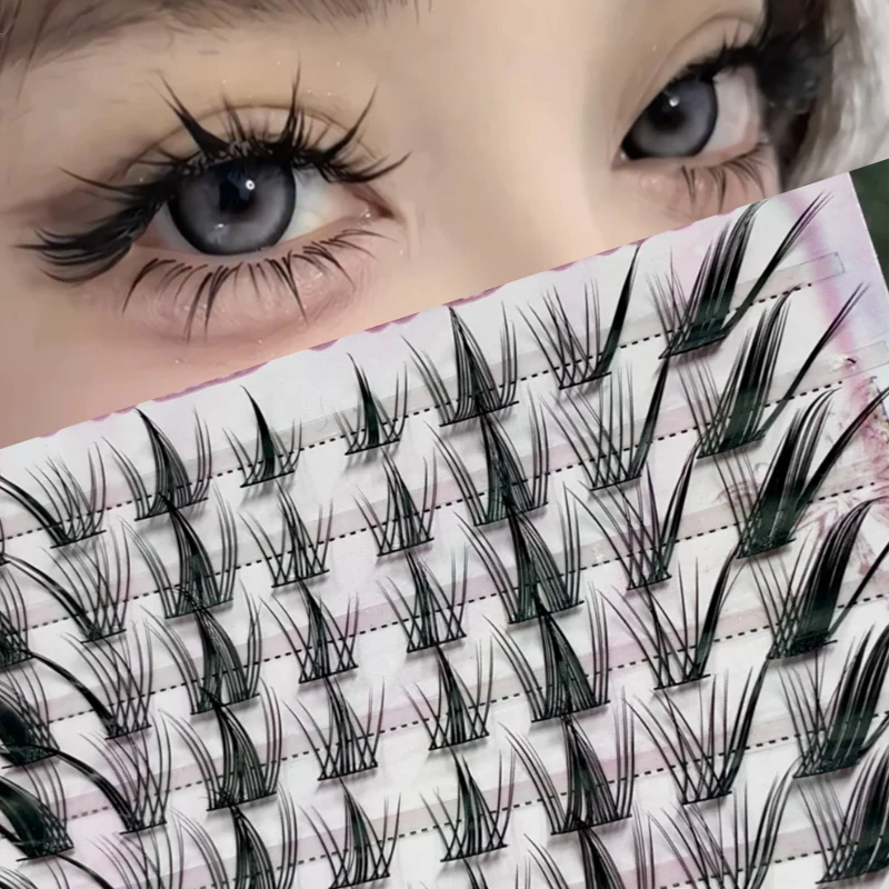 Fox Eye Effect Manga False Eyelashes Thick Roll Warped Segmented Individual Cluster Lash Extensions Enlarge Eyes Lashes Makeup