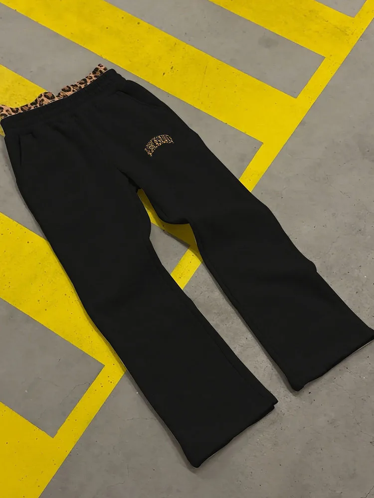 Autumn Winter Leopard Print Camouflage Letter Patchwork Double Waistband Straight Pants Y2K High Street Harajuku Hip Hop Slacks