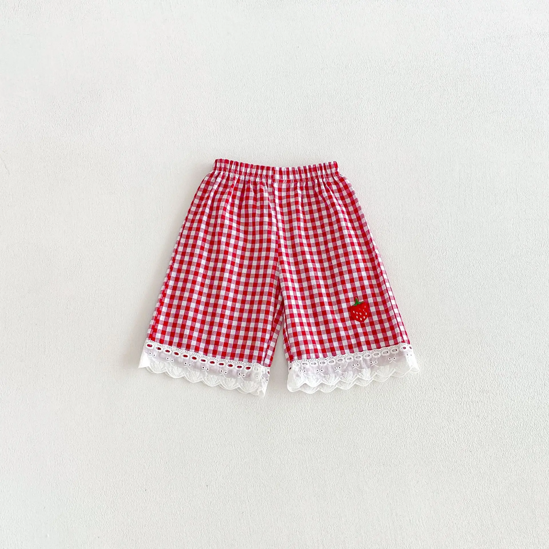 Girls Pants 2026 Spring and Autumn New Childrens Clothing Korean Style Girl Baby Loose Sweet Lovely Small Plaids Lace Edge Pants