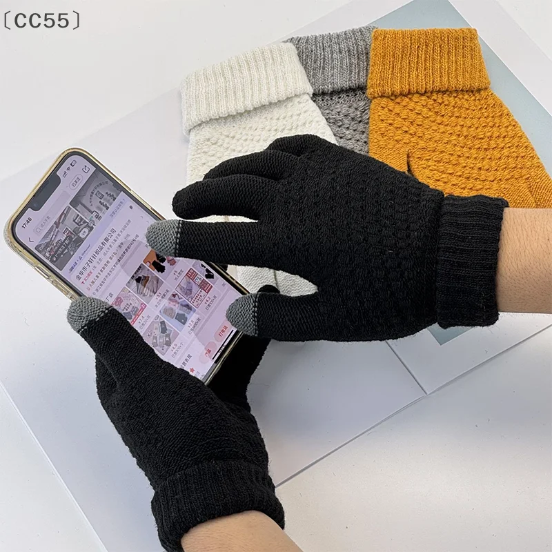 maveraCC55 Gants pour écran tactile d'automne et d'hiver tricotés jacquard épais et chauds pour hommes et femmes gants antidérapants pliables