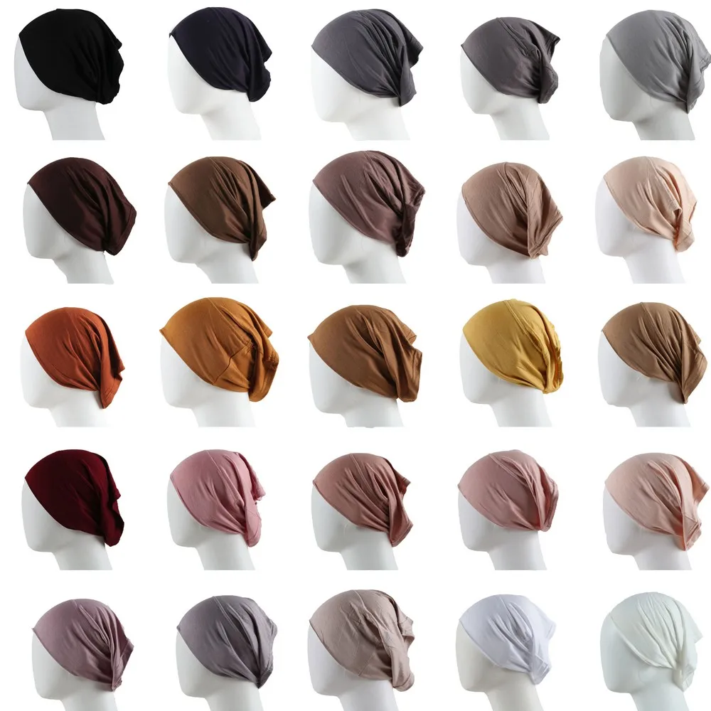 Imagem -04 - Undercap Interno 50 Pcs Hijab Cap Turbante Muçulmano Undercap Cap Cap 53 Cores Soft Jersey Stretch Hijabs Tube Cap Atacado