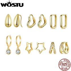 WOSTU 925 Sterling Silver 18K Gold Wedding Hoop Earrings Women Simple Star Geometric earring Drop Ear Studs Engagement Pendiente