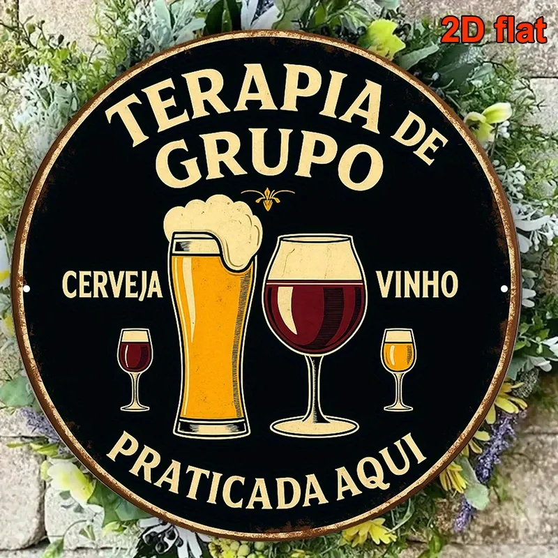 High Definition Custom Metal Wall Art Print Vintage Portuguese Beer Wine Group Therapy Round Sign Wall Decor for Bar Pub Kitchen
