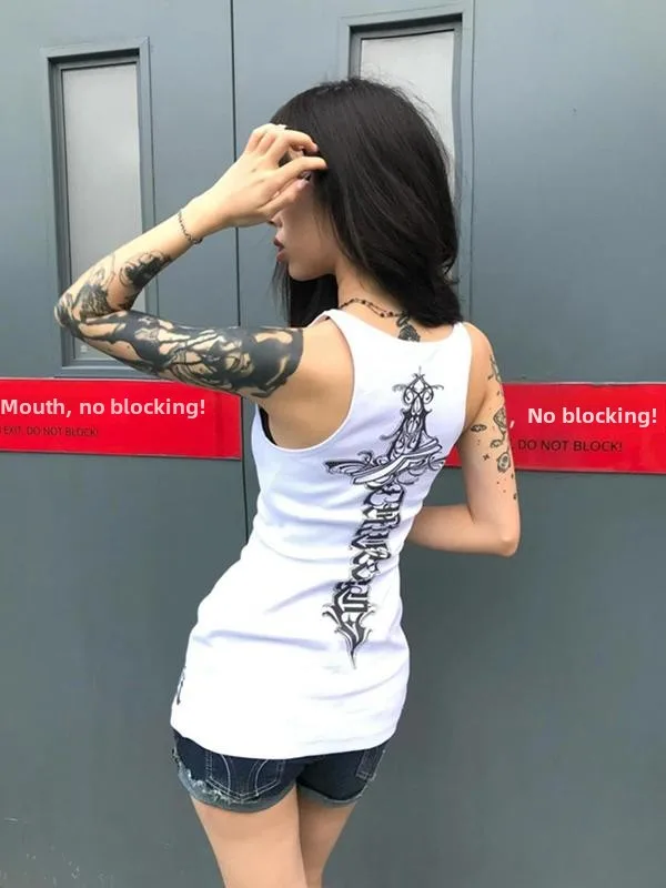 American Sle Spicy Girl Svel-Chaleco deportivo para mujer, novedad de verano, ropa de abrigo adelgazante con estampado, Top de longitud media