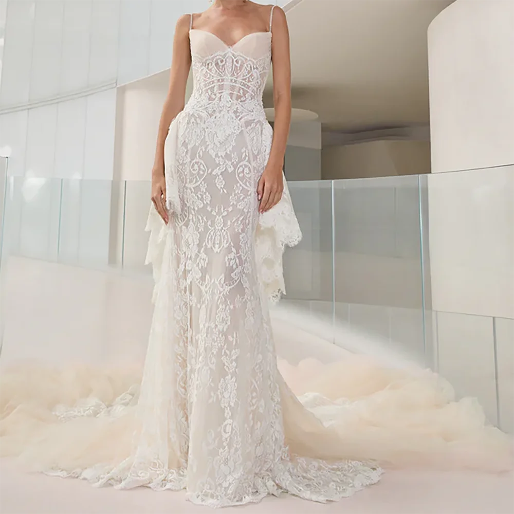 Vestidos de novia elegantes de sirena sin mangas de encaje con forma de corazón vestidos de novia personalizados