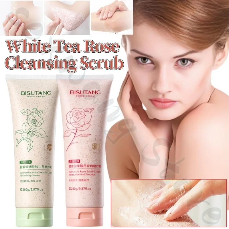 Niacinamide White Tea Rose Scrub 280g Brightening Moisturizing Deep Cleansing Exfoliating Lubricating Soothing Rough Dry Skin