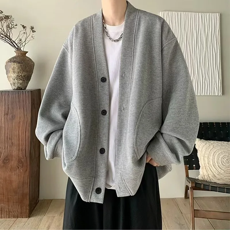 

Вязаная куртка с v-образным вырезом для мужчин, новинка 2023 года, осенняя куртка, модный брендовый свободный стиль