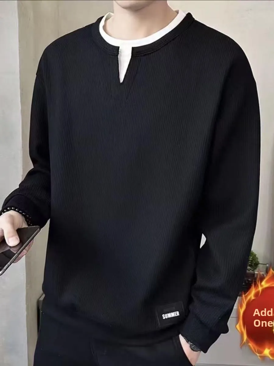 

Мужская повседневная толстовка с эффектом двухслойности, вертикальными полосами, стандартным кроем, для весеннего сезона, с яркой отделкой нитями/бусинами