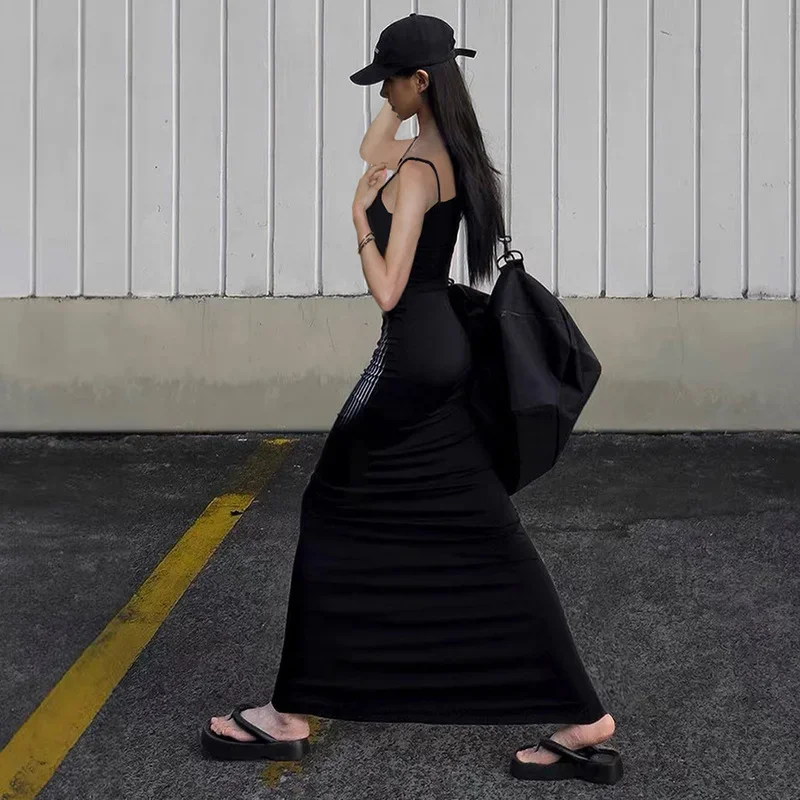 New Fashion Sleeveless Printed Casual Long Dress Sexy Summer Black Bodycon Slim Fit Strappy Tube Dress Y2k Evening Slip Dress