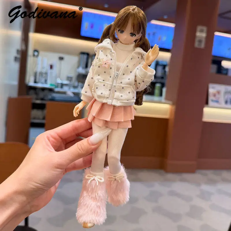 Azone Special 1/6 Ob22 Ob24 Minty 4th BJD Doll Clothes Sweet Cute Polka Dot Hooded Sweater with Skirt Inner Top Leg Warmers Set - view 5