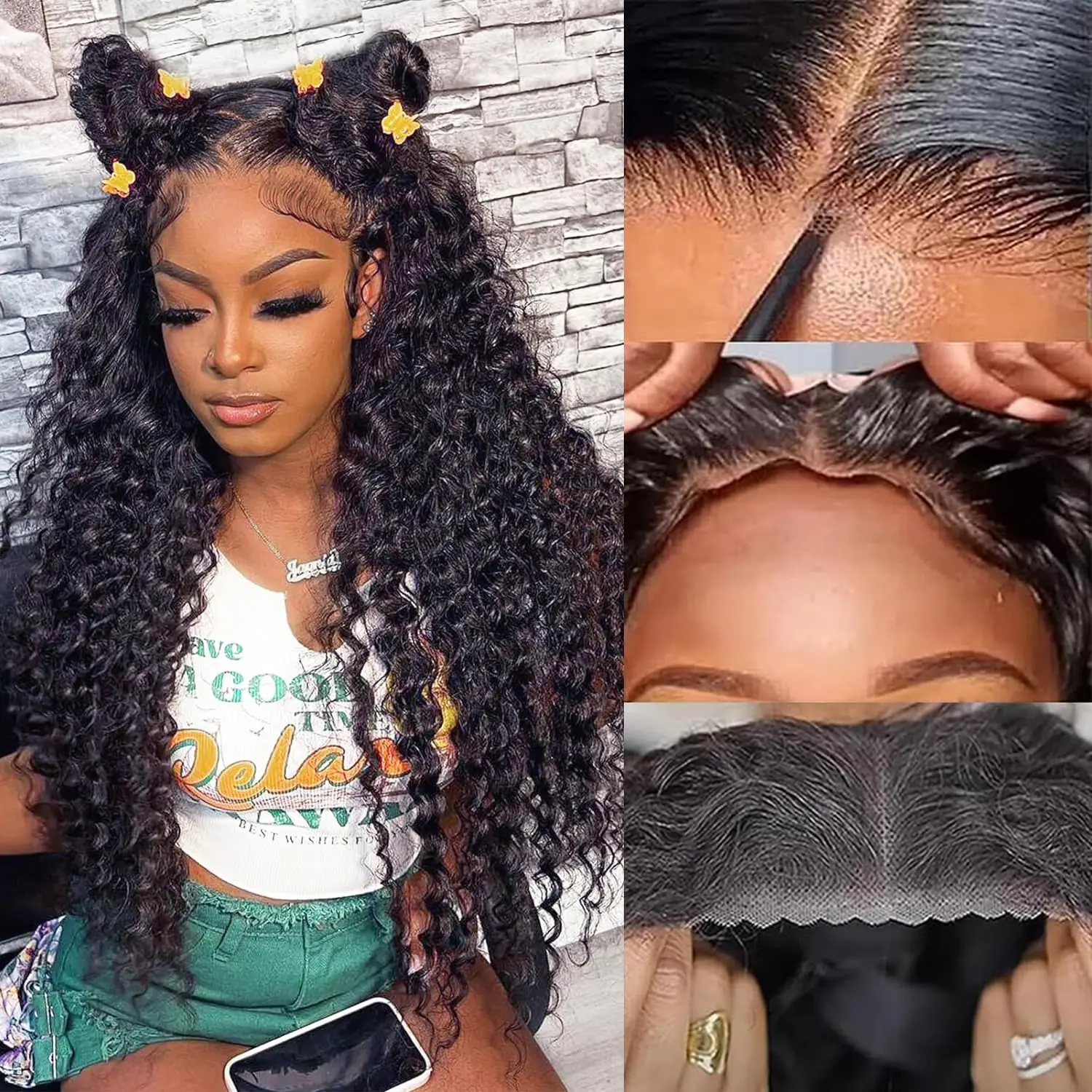 

Wear And Go Glueless Wigs Human Hair Water Wave Lace Front Wigs 180% Density Wigs 13x4 HD Deep Curly Lace Frontal Wigs For Wigs