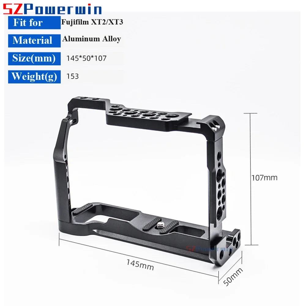 Powerwin For Fujifilm XT3 XT2 Camera Cage Rig Kit with wooden Handle Aluminum Alloy Multifunctional Arri Locating Screw