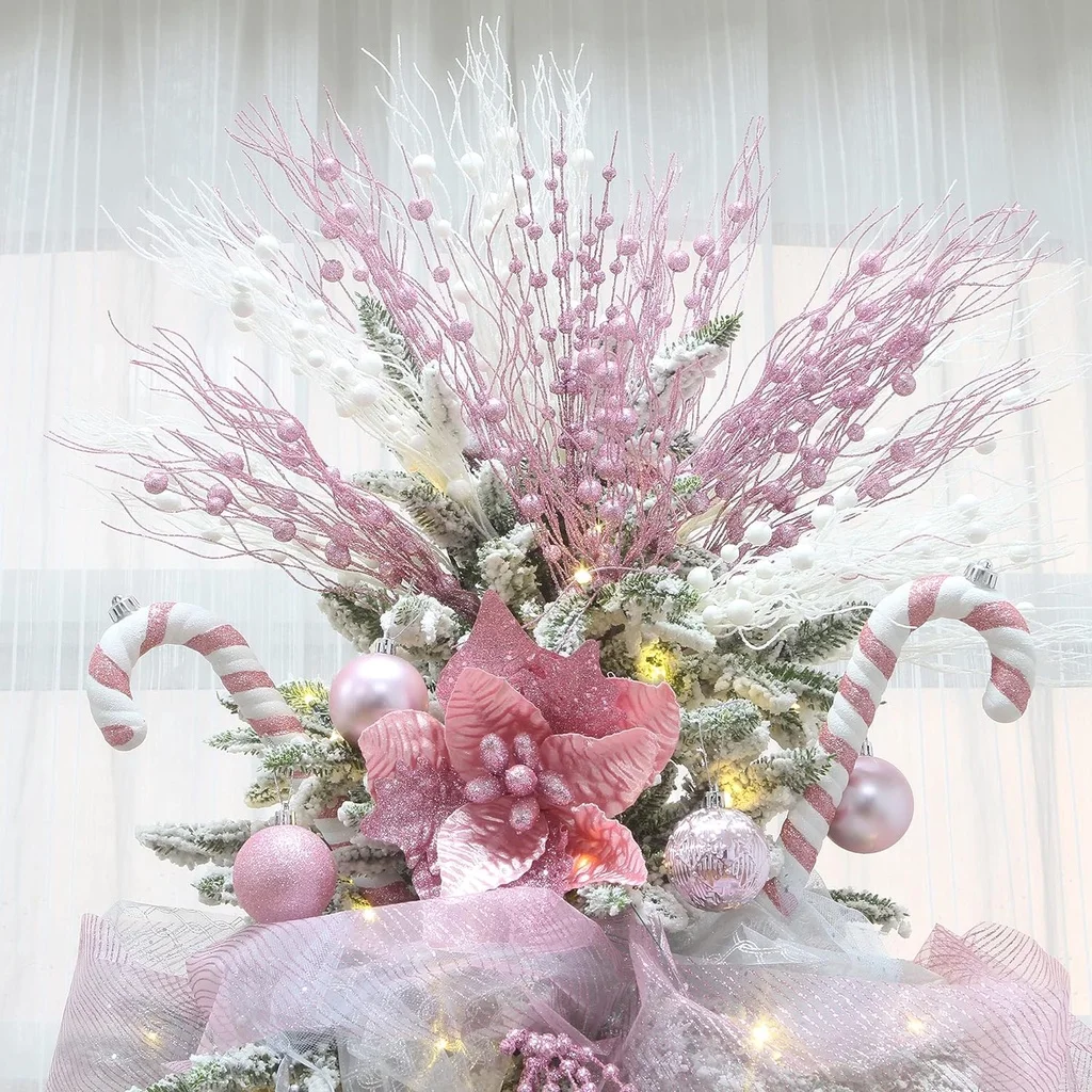 2 قطعة بريق بيري عيد الميلاد الديكور الزهور الاصطناعية شجرة عيد الميلاد الحلي للمنزل ديكور السنة الجديدة 2026 نافيداد ديكور
