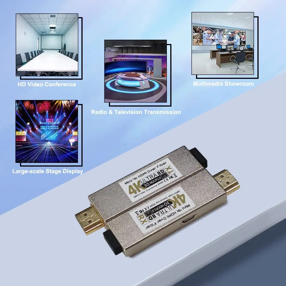 Mini 4K HDMI Fiber Converter, 4K@30Hz Video Optical Transceiver OM3 300m HDMI Extender Support HDMI 1.4a & HCCP1.2