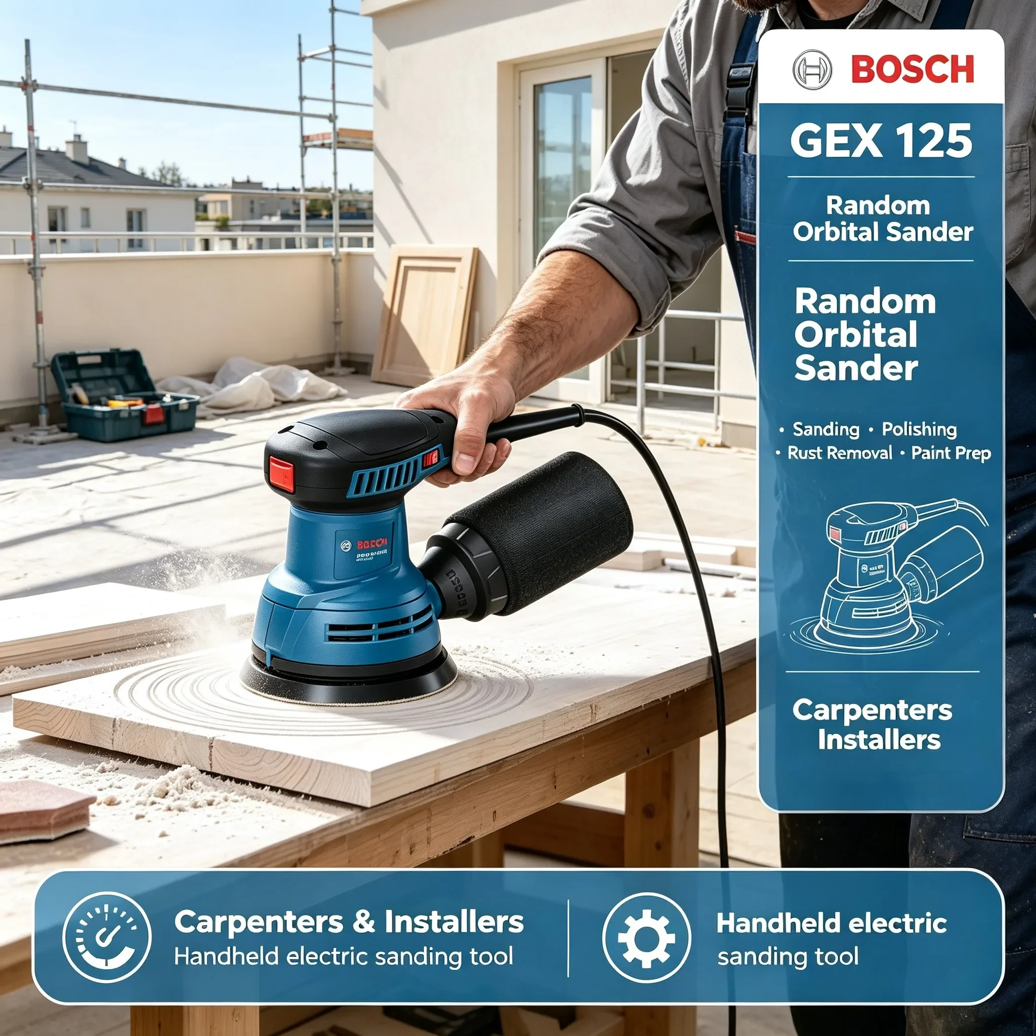 Bosch GEX125 280W Multifunctional Orbital Sander /Sand Grinder/ Sandpaper Machine for Woodworking and Automotive Wall Surfaces