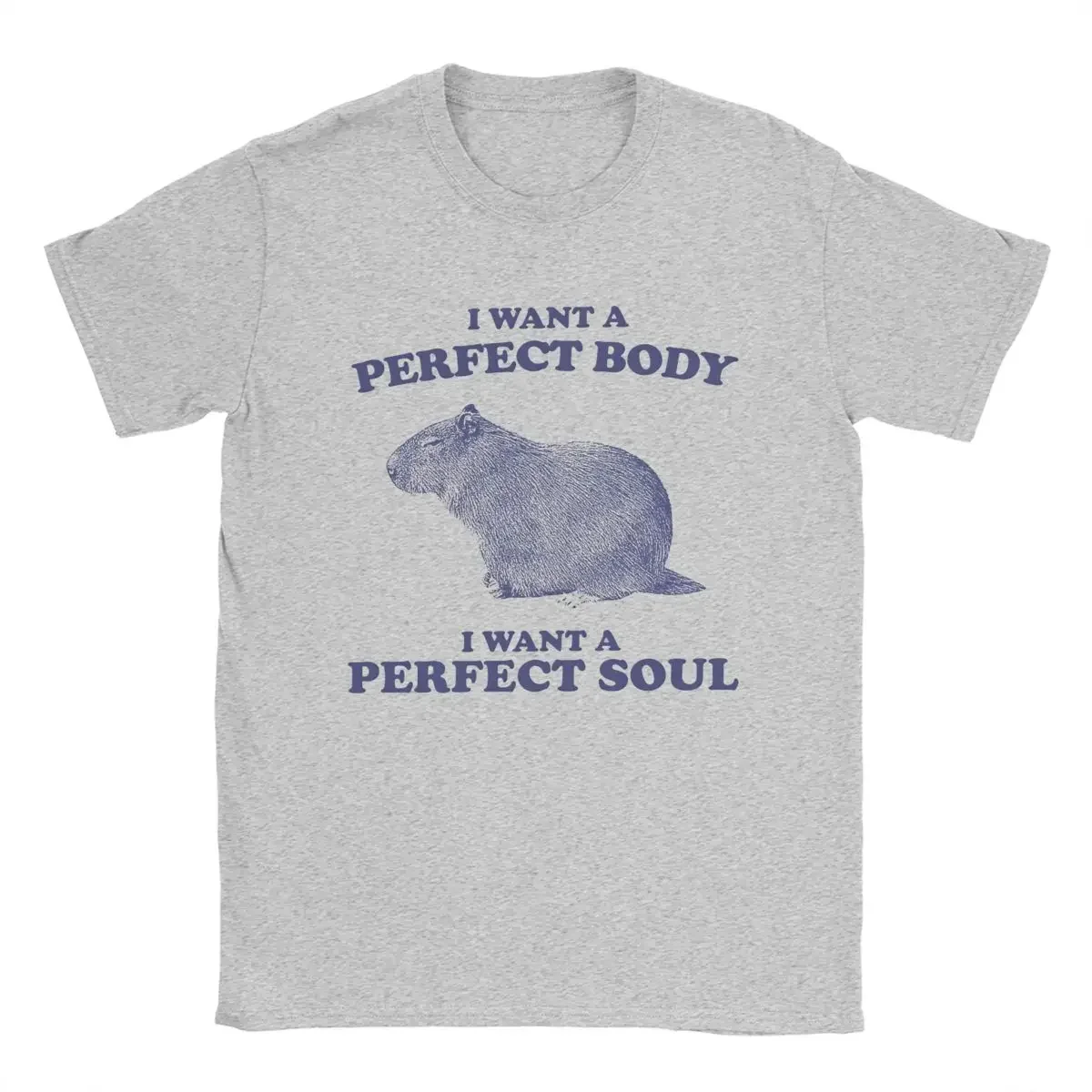 

2026 Весна Лето Капибара I Want A Perfect Body I Want A Perfect Soul Футболки Новинки Футболки с короткими рукавами Топы с принтом