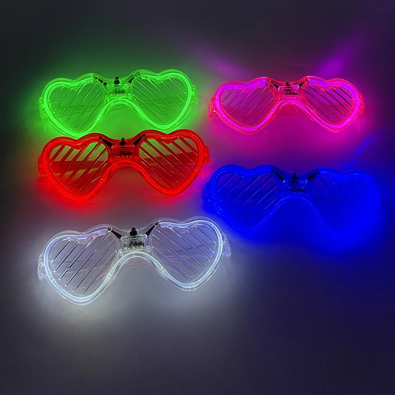 Light Up LED Glasses 5 Colors Heart Shape Glow Glasses Glow in The Dark Party Supplies Neon Party Favors for Kids Adults