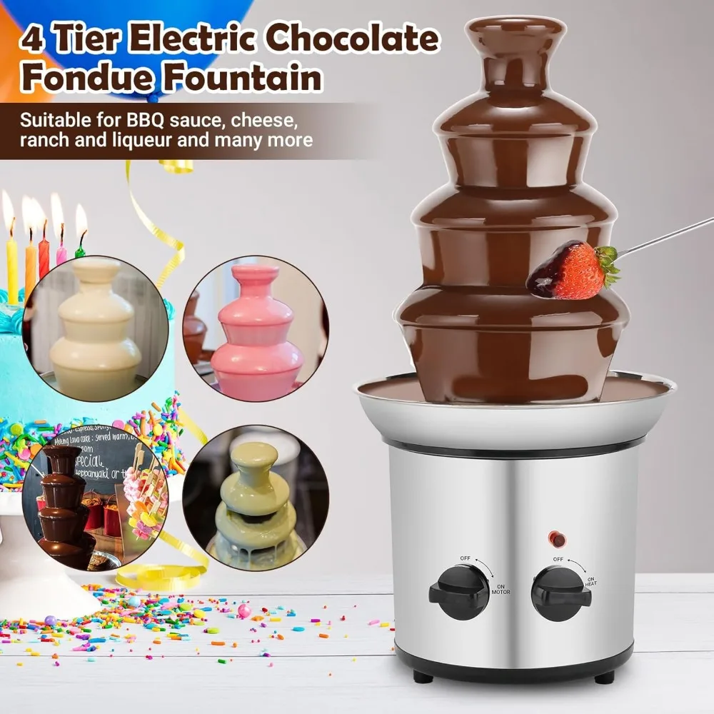 Chocolate Fountain, 4 Tiers Electric Melting Machine Chocolate Fondue Fountain Set With 6pcs Stainless Steel Forks