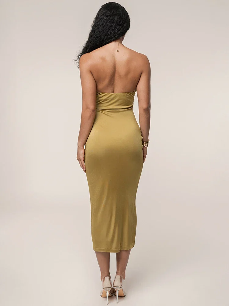 XIAOTANG Ausschnitt Off-Schulter Sexy Maxikleid Damen Sommermode Trägerloses ärmelloses rückenfreies figurbetontes Club-Party-langes Kleid