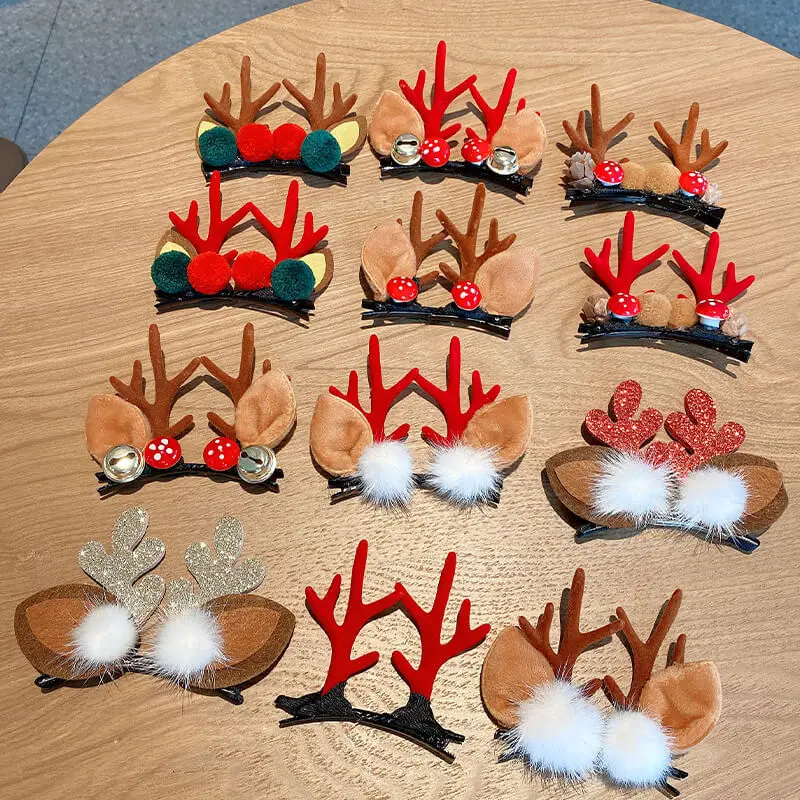 Christmas Plush Hairpin Cute Red New Year Headdress Elk Gift Girls Hair Clips Children's Hair Accessories Wholesale