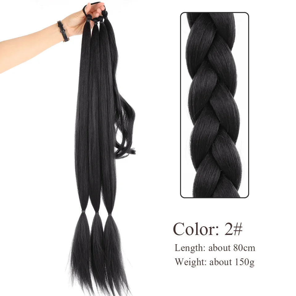 Black Star Black Long Braided Ponytail Extension  Soft Synthetic Hair Piece For Women with  Tie Straight Wrap Around Stretched