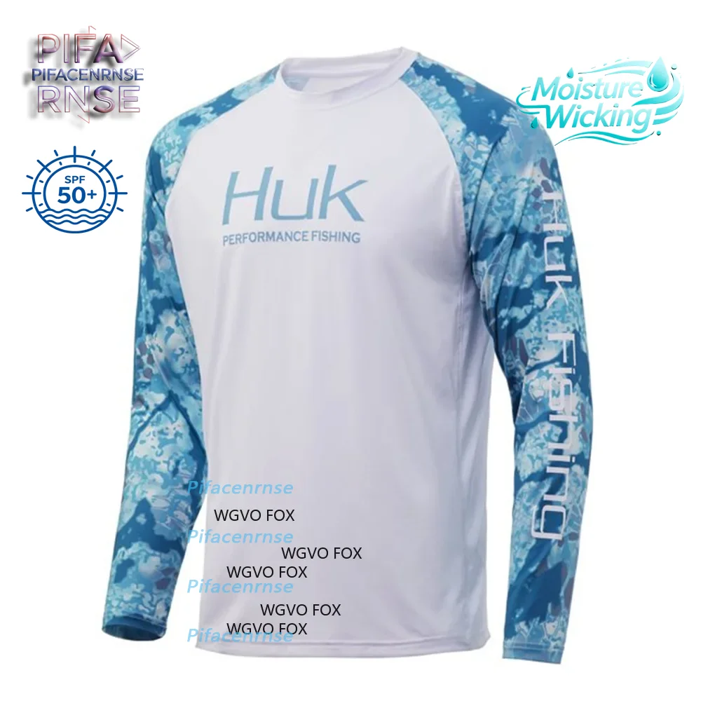 HUK Men's Long Sleeve Hooded Fishing Shirt UPF 50+ UV Protection Breathable Sweatshirt with Mask Fishing Apparel