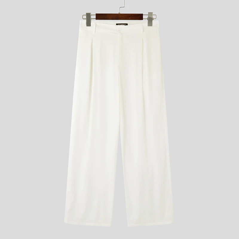 INCERUN เสื้อกันหนาว 2025 สไตล์เกาหลีกางเกงผู้ชายใหม่ตรงกางเกงชายสีทึบหลวมสบายกางเกงผู้ชาย S-5XL