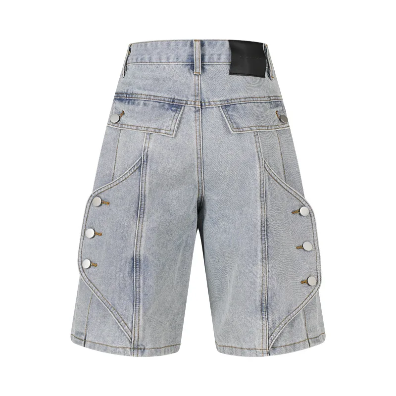 Punkstijl Hiphop Casual Denim Shorts Hi Streetwear Streetwear Jeans Shorts Voor Heren Patchwork