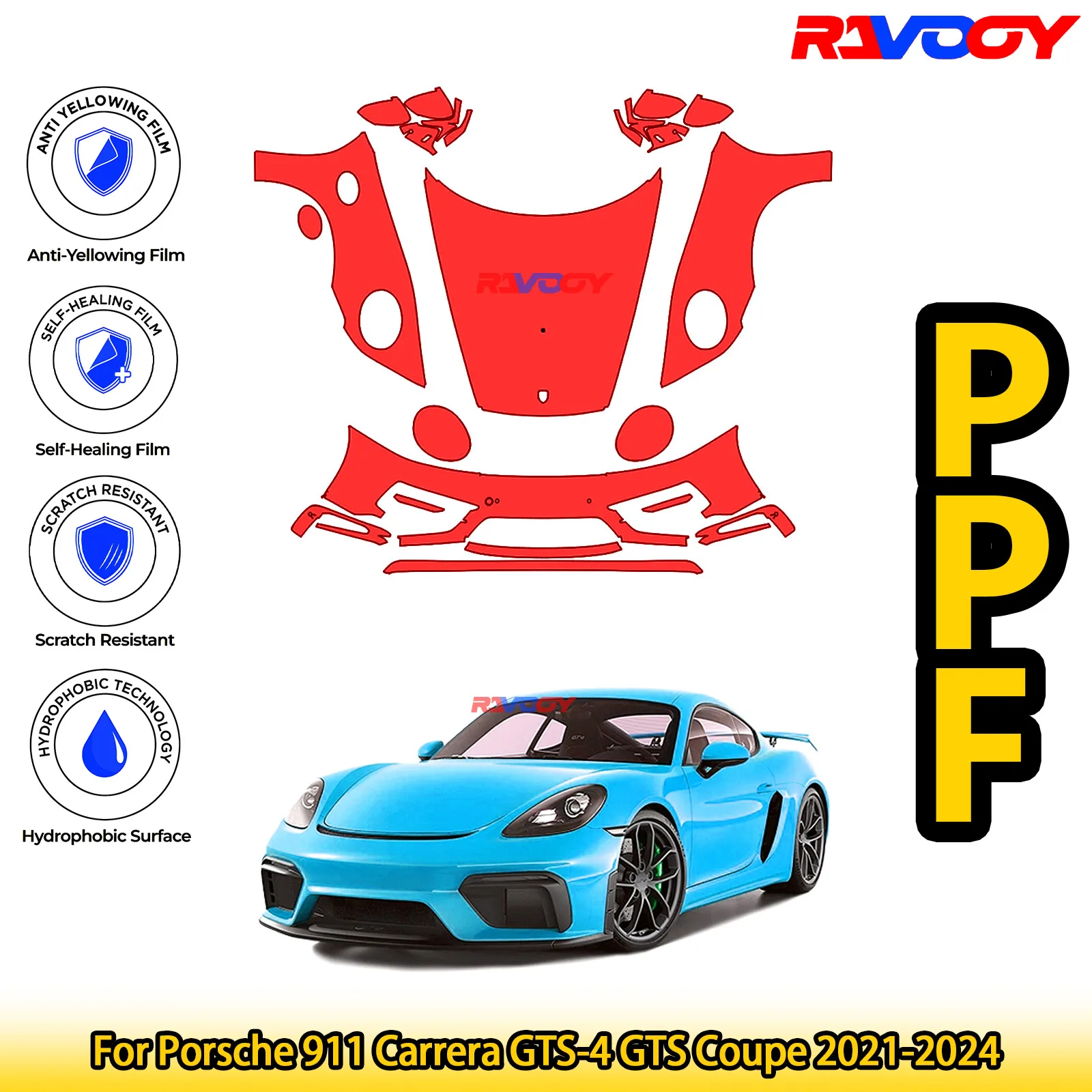 

Для Porsche 911 Carrera GTS-4 GTS Coupe 2021-2024 глянцевая матовая черная предварительно вырезанная передняя PPF комплект защитная пленка для краски
