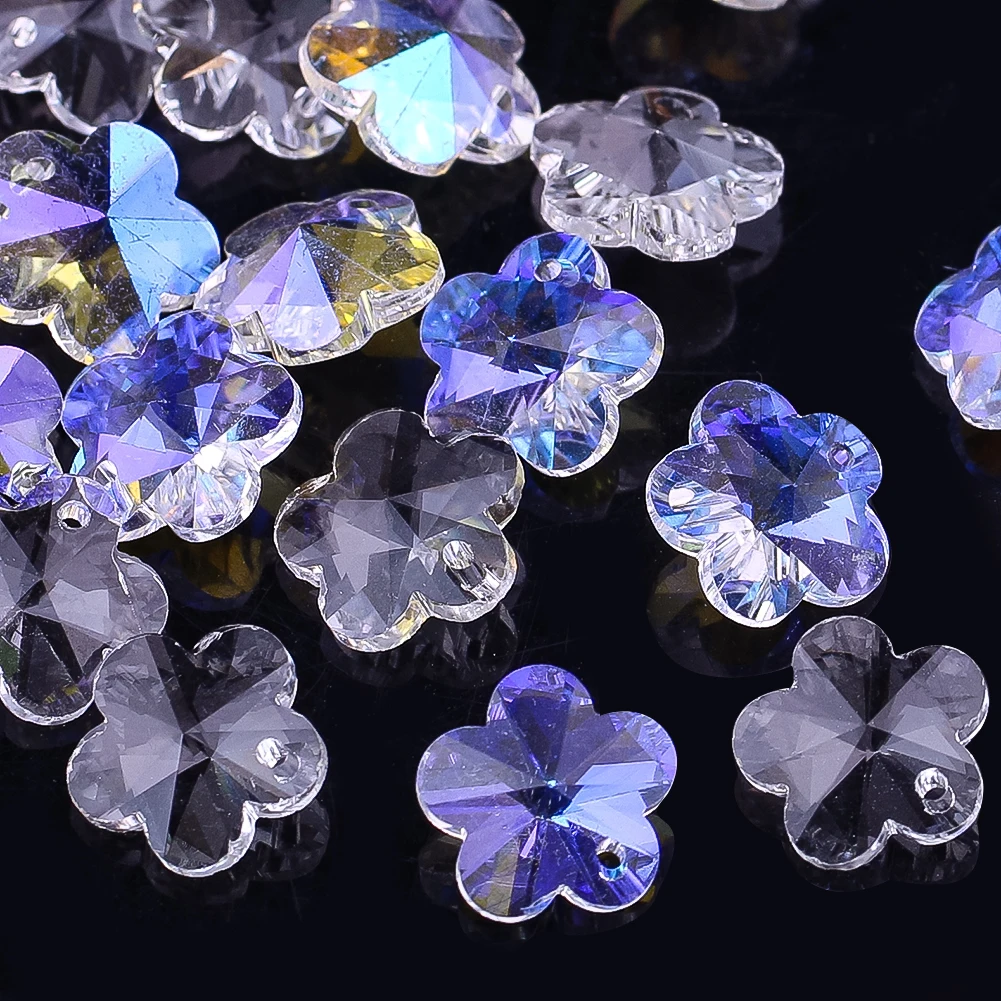 20PCS Flower Glass Crystal Beads DIY Suncatcher Pendant Chandelier Parts Rainbow Maker Dazzling Charm Loose Beads Jewelry Making