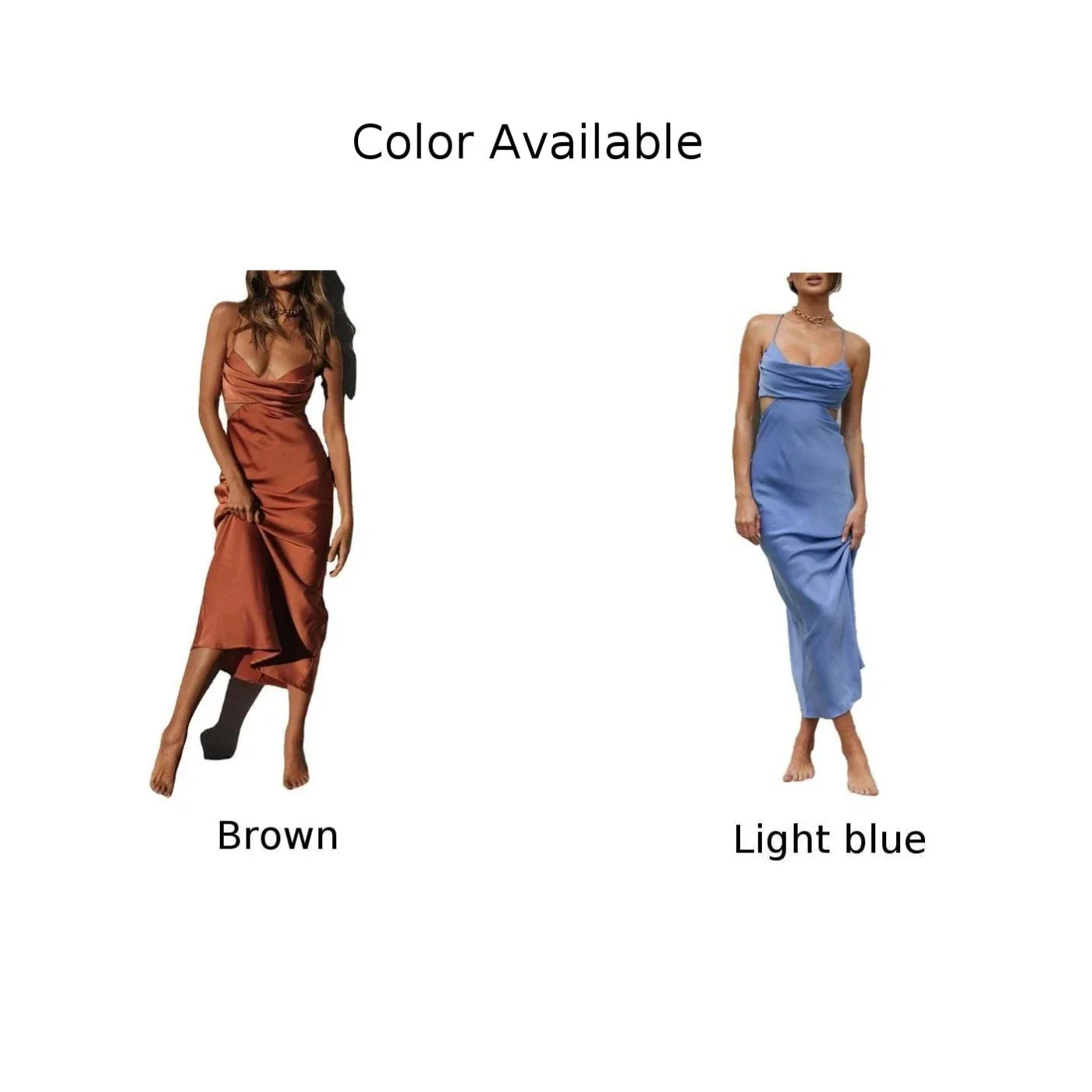 Slip Dress Women Dress Beach Daily Party Breathable Cocktail Party Cut-Out Female Long Low Cup Satin Slight Strech