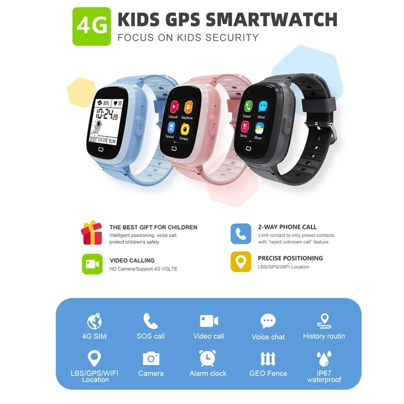 4G Kids Smart Watch Mobile Phone GPS LBS WiFi Waterproof Position Tracker Remote Monitor Video Call SOS Camera Child Watch LT30