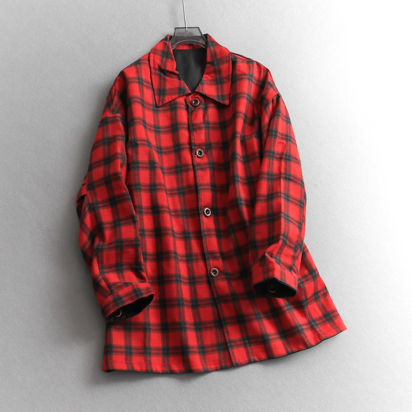 SuperAen Retro Plaid Loose Mid-length Simple Elegant Coats for Women 2026 Autumn New Korean Style Long-sleeved Shirt Coats