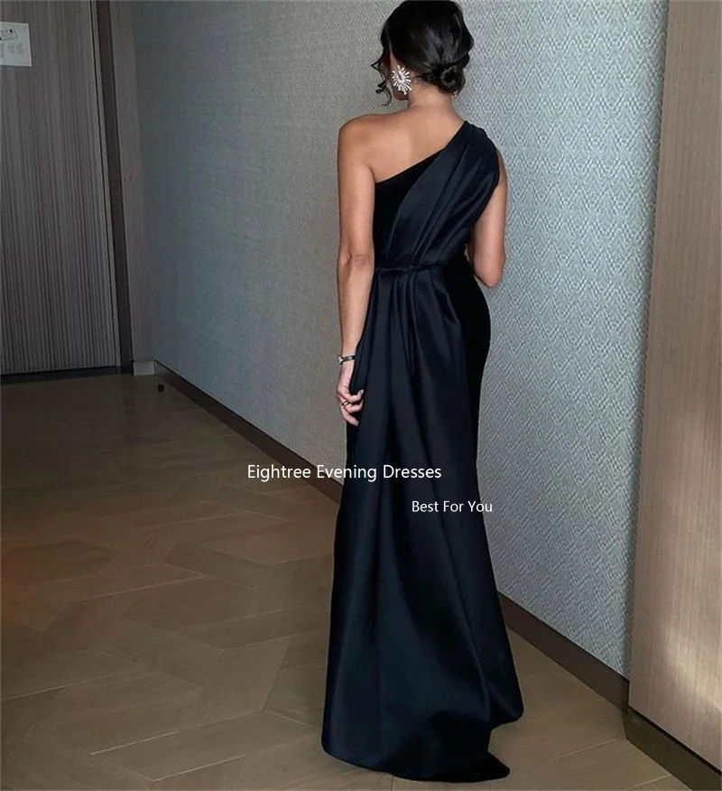 Eighree Black Saudi Arabia Prom Dresses Stain One Shoulder Leg Slit  Robes De Soirée 2024 Long Evening Dresses Formal Occasion