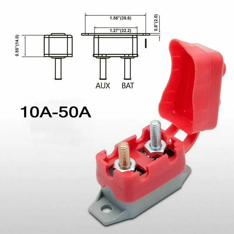 10-50A AMP 12V Circuit Breaker Cover Dual Battery Fuse Automatic Auto Reset Waterproof Circuit Breaker for Car Boat