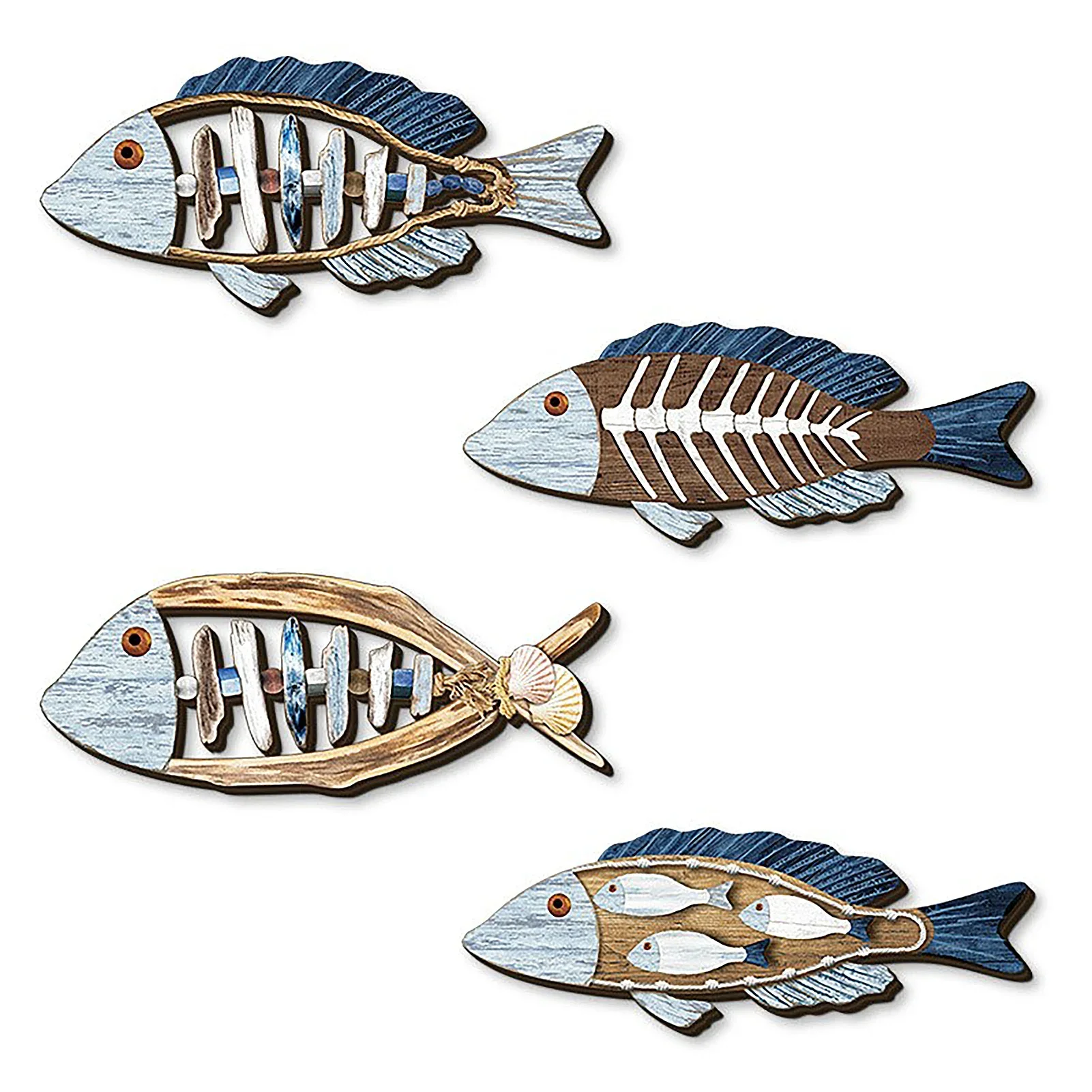 Mediterranean Wooden Wall Decor Fish Design Wall Ornament Nautical Wall Decoration Wooden Wall Hanging for Home Living Room