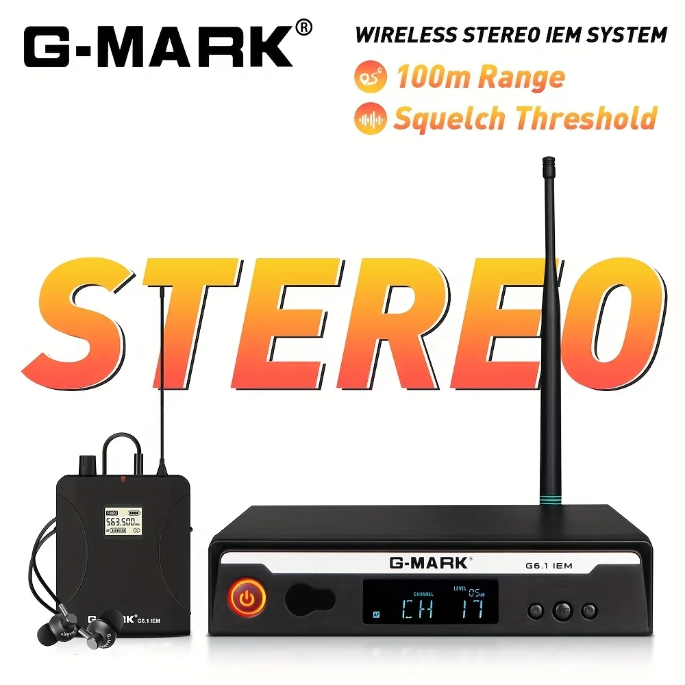 Stereo In-Ear Monitoring System G-MARK G6.1IEM Wireless Stage Return, Suitable for Guitar Studio Band Performances, with EU Plug