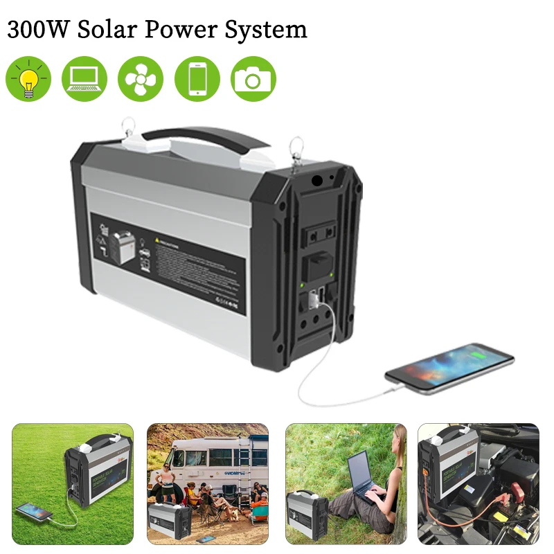 300W Portable Solar Generator Outdoor Power Station For Small Apartment Use Road Trips Medical Equipment Fishing Boating 300W