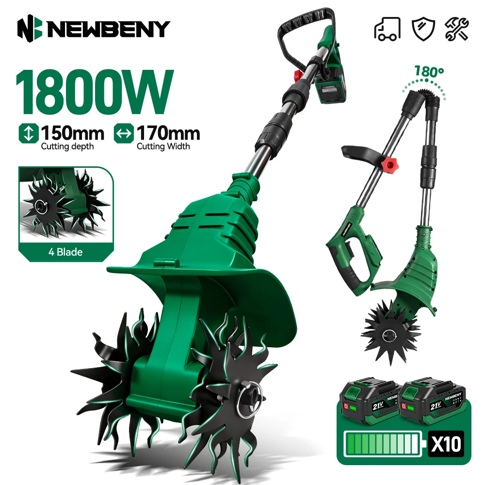 NEWBENY 1800W Elektrische Bodenfräse Kabellose Tragbare Rasentrimmer Garten-Bodendreher für Makita 21V Akku