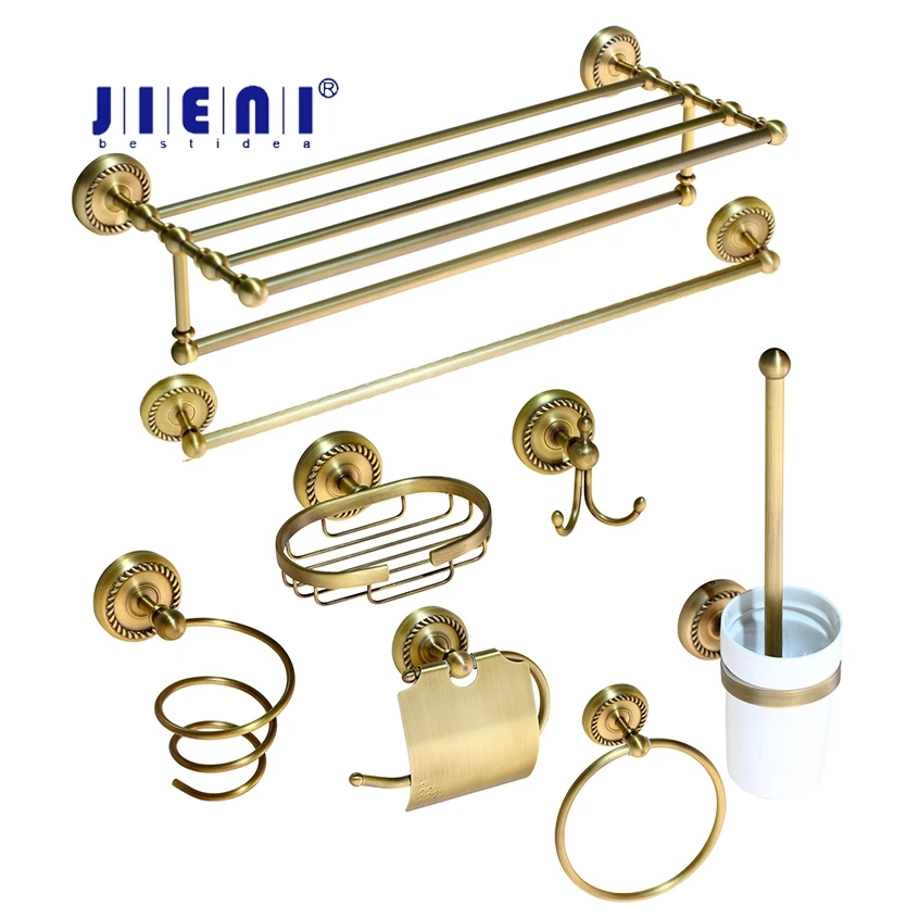 JIENI Antique Brasss Bathroom Shelf Soap Dish Toilet Holder Tooth Brush Holder Bathroom Hardware Sets Accessories